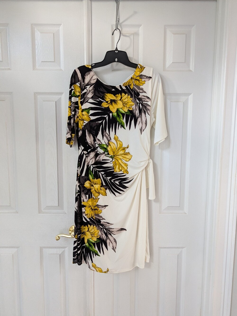 Dress Barn Ivory Midi Dress with Yellow Floral Print - Tags Attached